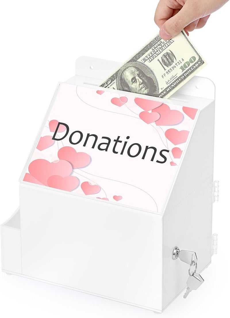 BTSKY Acrylic Suggestion Box with Lock Wall Mounted Acrylic Donation Box with 5"x7" Sign Slot Office Ballot Boxes with Side-Pocket Collection Boxes for Voting Locking Suggestion Mailbox, White - Image 2